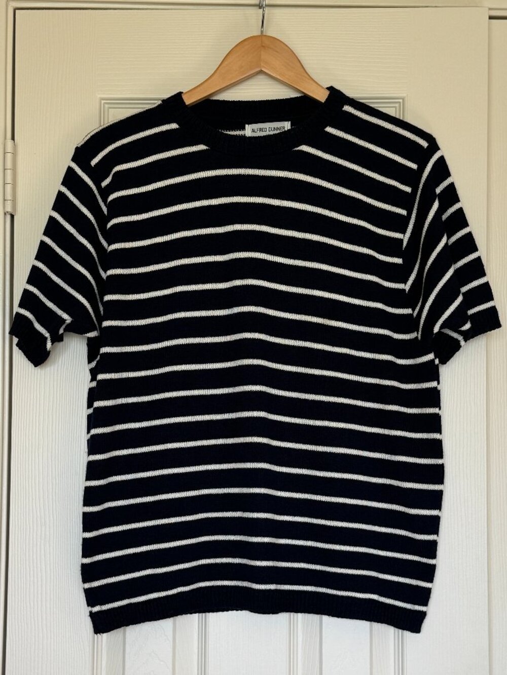 Alfred Dunner Vintage Nautical Navy Blue & White Stripe Knit Top XL Made in USA